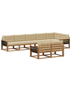 Set di divani da esterno con cuscino 8 pcs Naturale e Beige