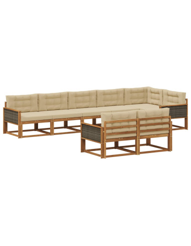 Set di divani da esterno con cuscino 8 pcs Naturale e Beige