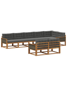 Set di divani da esterno con cuscino 8 pcs Naturale e Antracite