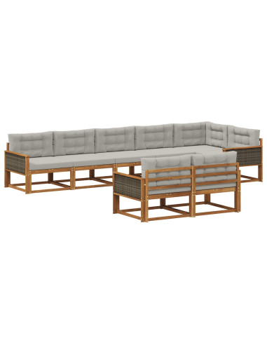 Set di divani da esterno 8 pcs Naturale e Grigio chiaro