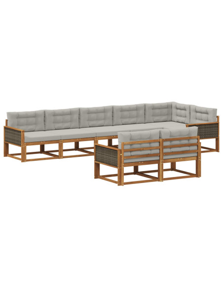 Set di divani da esterno 8 pcs Naturale e Grigio chiaro