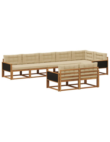 Set di divani da esterno con cuscino 8 pcs Naturale e Beige