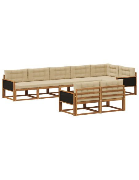 Set di divani da esterno con cuscino 8 pcs Naturale e Beige
