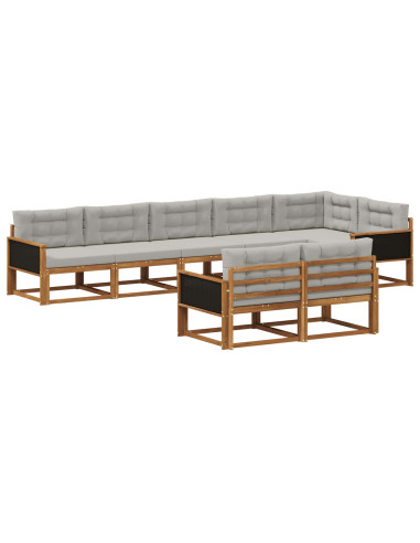 Set di divani da esterno 8 pcs Naturale e Grigio chiaro