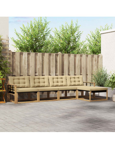 Set di divani da esterno con cuscino 5 pcs Bianco e Beige