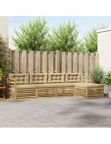 Set di divani da esterno 5 pcs Bianco e Beige Poliestere