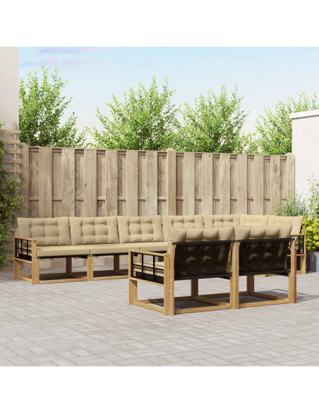 Set di divani da esterno con cuscino 8 pcs Bianco e Beige