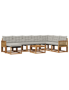 Set di divani da esterno 9 pcs Naturale e Grigio Chiaro