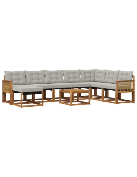 Set di divani da esterno 9 pcs Naturale e Grigio Chiaro