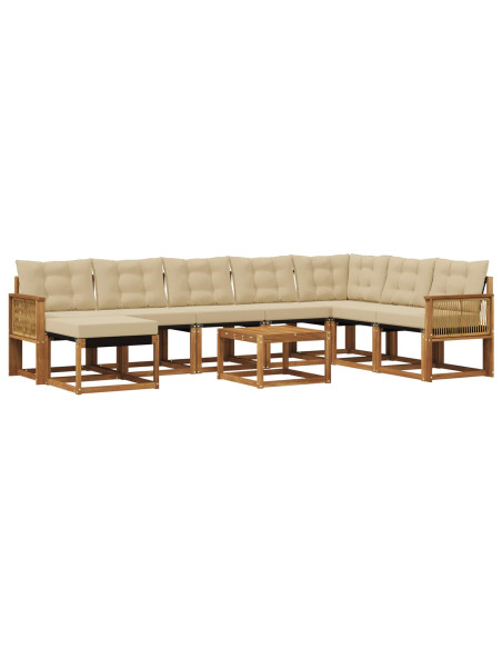 Set di divani da esterno con cuscino 9 pcs Naturale e Beige