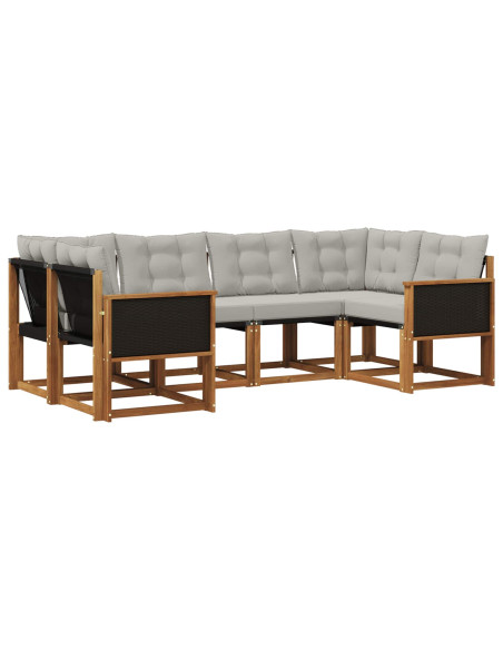 Set di divani da esterno 6 pcs Naturale e Grigio chiaro