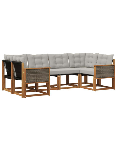 Set di divani da esterno 6 pcs Naturale e Grigio chiaro