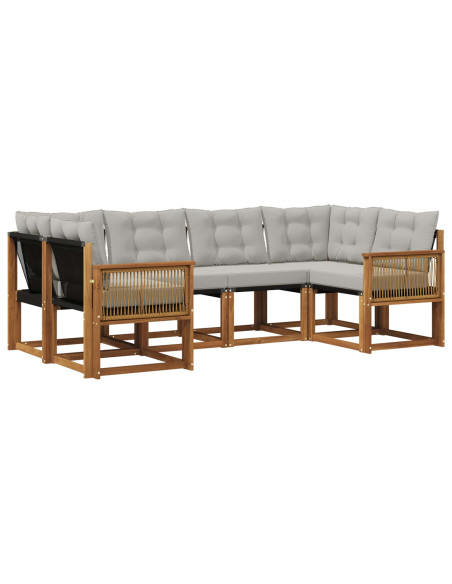Set di divani da esterno 6 pcs Naturale e Grigio Chiaro
