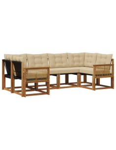 Set di divani da esterno con cuscino 6 pcs Naturale e Beige