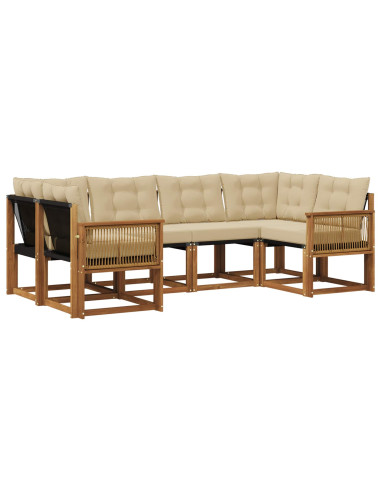 Set di divani da esterno con cuscino 6 pcs Naturale e Beige