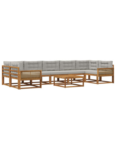 Set di divani da esterno 8 pcs Naturale e Grigio chiaro