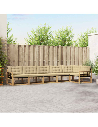 Set di divani da esterno con cuscino 6 pcs Bianco e Beige
