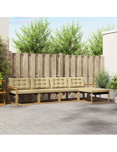 Set di divani da esterno con cuscino 5 pcs Bianco e Beige