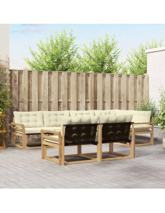 Set di divani da esterno con cuscino 7 pcs Bianco e Crema