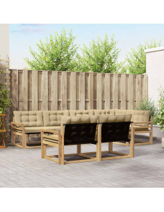 Set di divani da esterno con cuscino 7 pcs Bianco e Beige