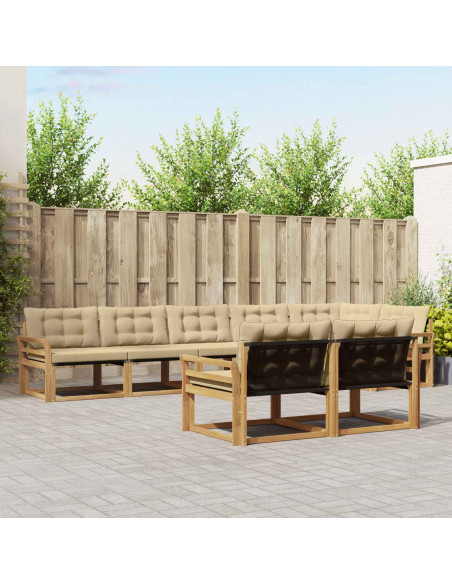 Set di divani da esterno con cuscino 8 pcs Bianco e Beige