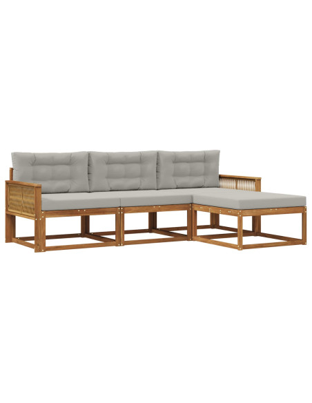 Set di divani da esterno 4 pcs Naturale e Grigio chiaro