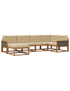 Set di divani da esterno con cuscino 6 pcs Naturale e Beige