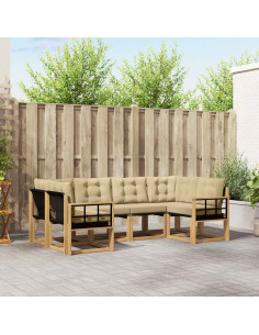 Set di divani da esterno con cuscino 6 pcs Bianco e Beige