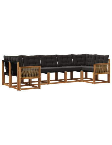Set di divani da esterno con cuscino 7 pcs Naturale e Nero