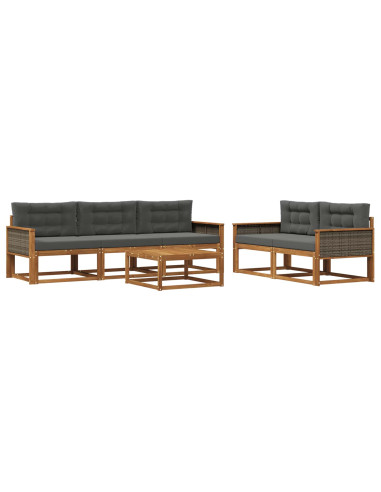 Set di divani da esterno con cuscino 6 pcs Naturale e Antracite