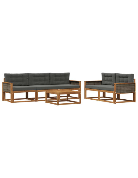 Set di divani da esterno con cuscino 6 pcs Naturale e Antracite