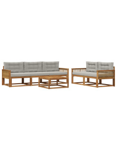 Set di divani da esterno 6 pcs Naturale e Grigio chiaro