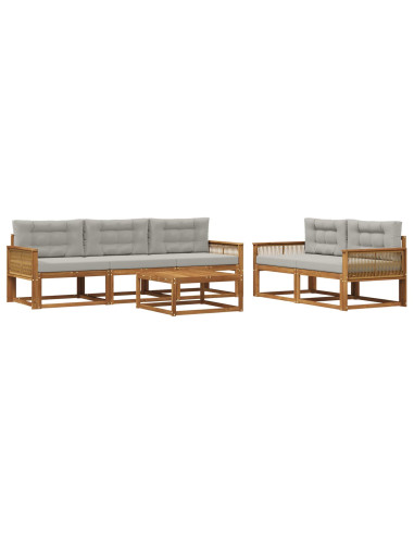 Set di divani da esterno 6 pcs Naturale e Grigio chiaro