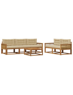 Set di divani da esterno con cuscino 6 pcs Naturale e Beige