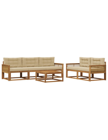 Set di divani da esterno con cuscino 6 pcs Naturale e Beige