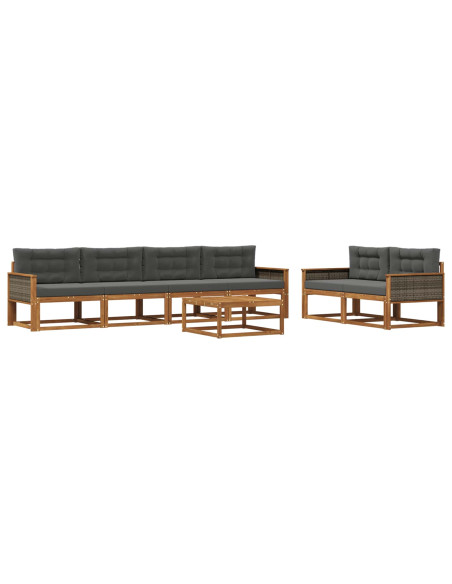 Set di divani da esterno con cuscino 7 pcs Naturale e Antracite