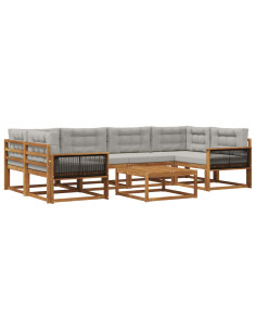 Set di divani da esterno 7 pcs Naturale e Grigio chiaro