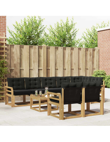 Set di divani da esterno con cuscino 9 pcs Bianco e Nero