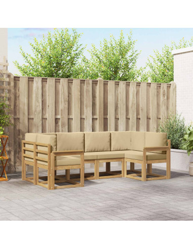 Set di divani da esterno con cuscino 6 pcs Bianco e Beige