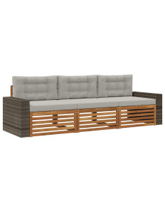 Set di divani da esterno 3 pcs Naturale e Grigio Chiaro
