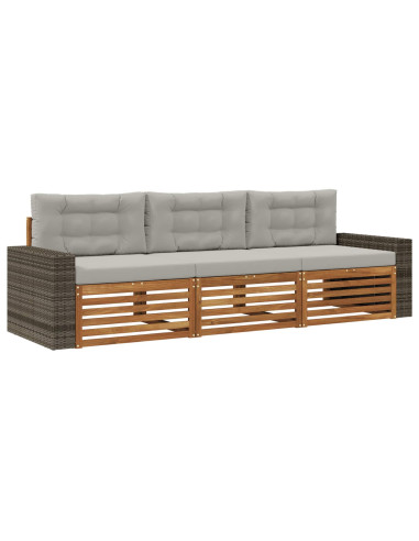 Set di divani da esterno 3 pcs Naturale e Grigio Chiaro