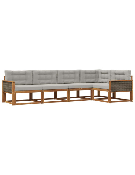 Set di divani da esterno 5 pcs Naturale e Grigio chiaro