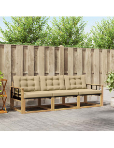 Set di divani da esterno con cuscino 3 pcs Bianco e Beige