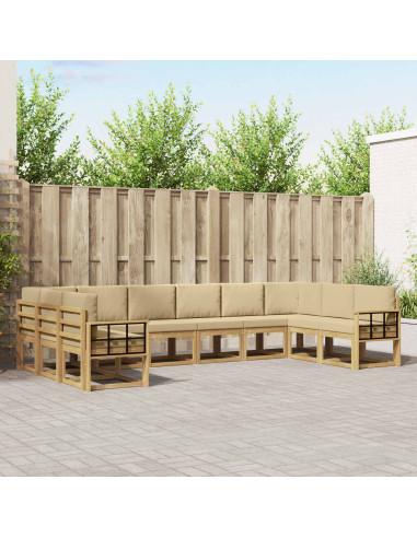 Set di divani da esterno con cuscino 10 pcs Bianco e Beige