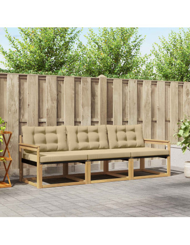 Set di divani da esterno con cuscino 3 pcs Bianco e Beige