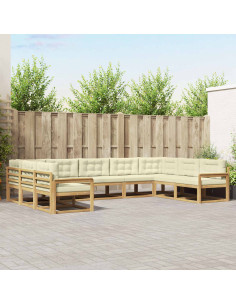 Set di divani da esterno con cuscino 9 pcs Bianco e Crema