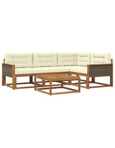 Set di divani da esterno con cuscino 5 pcs Naturale e Crema