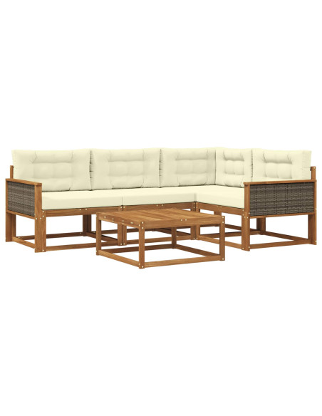 Set di divani da esterno con cuscino 5 pcs Naturale e Crema