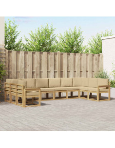 Set di divani da esterno con cuscino 10 pcs Bianco e Beige