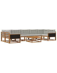 Set di divani da esterno 8 pcs Naturale e Grigio chiaro